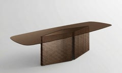 BOW Bronze Glass Dining Table with Fused Glass Textured Base, Made in Italy.