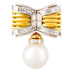 Bow Brooch Diamonds and South Sea Pearl Design by Ella Gafter