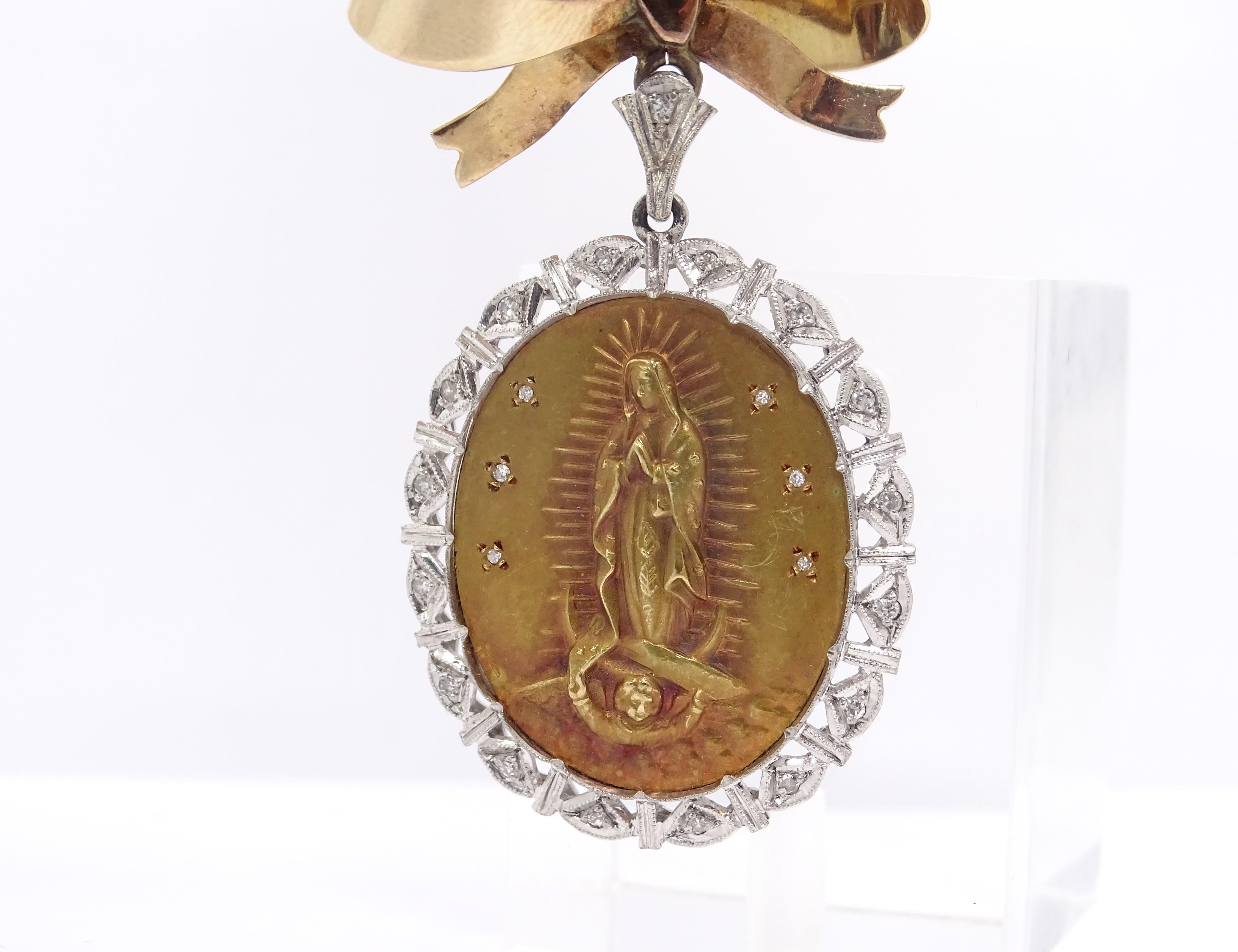 Broche / Alfiler Lazo - Oro rosa, diamantes blancos y talla antigua, 