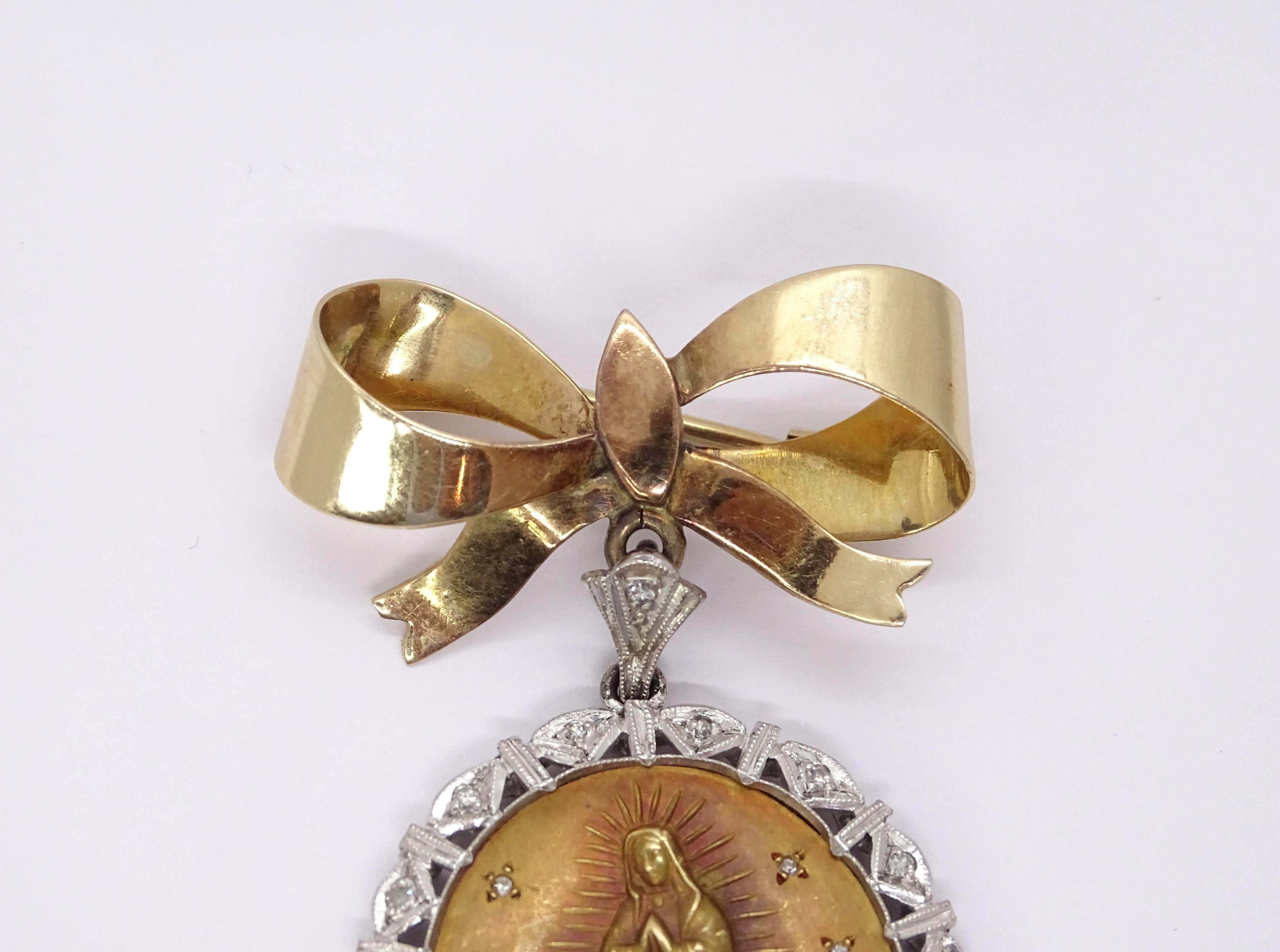  Bow Brooch / Pin - Rose gold, white and old cut diamonds, 