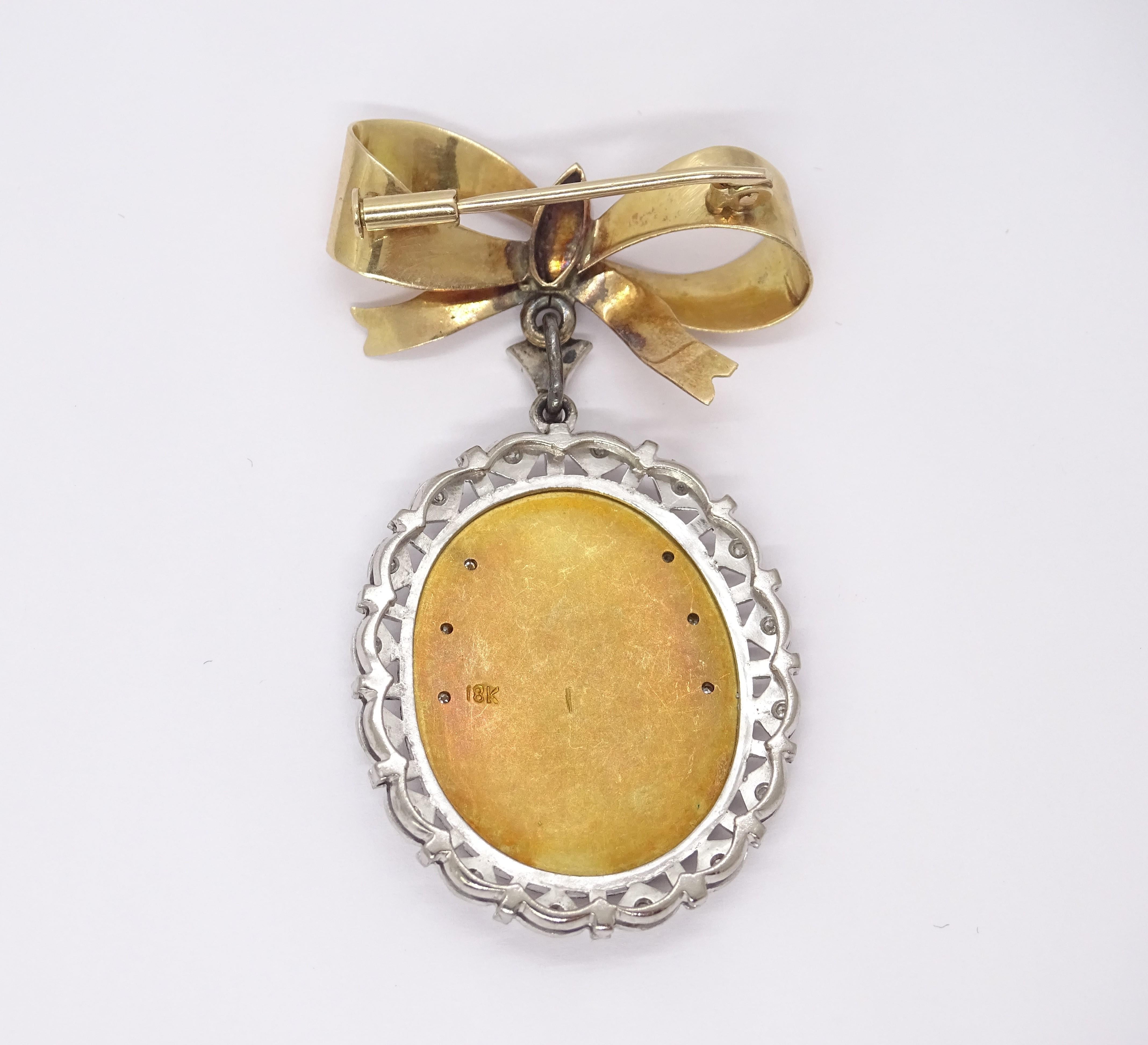 Broche / Alfiler Lazo - Oro rosa, diamantes blancos y talla antigua, 