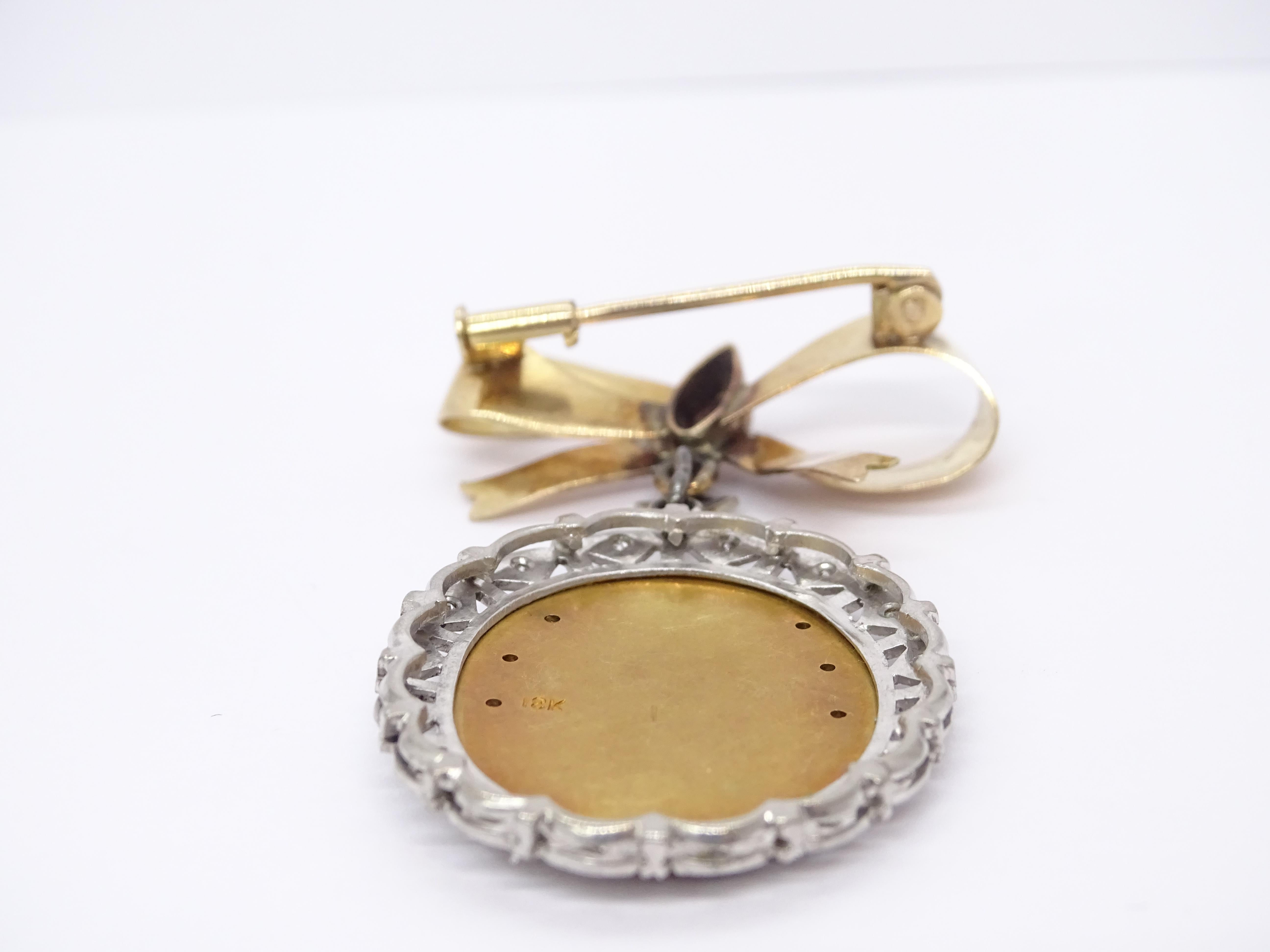 Broche / Alfiler Lazo - Oro rosa, diamantes blancos y talla antigua, 