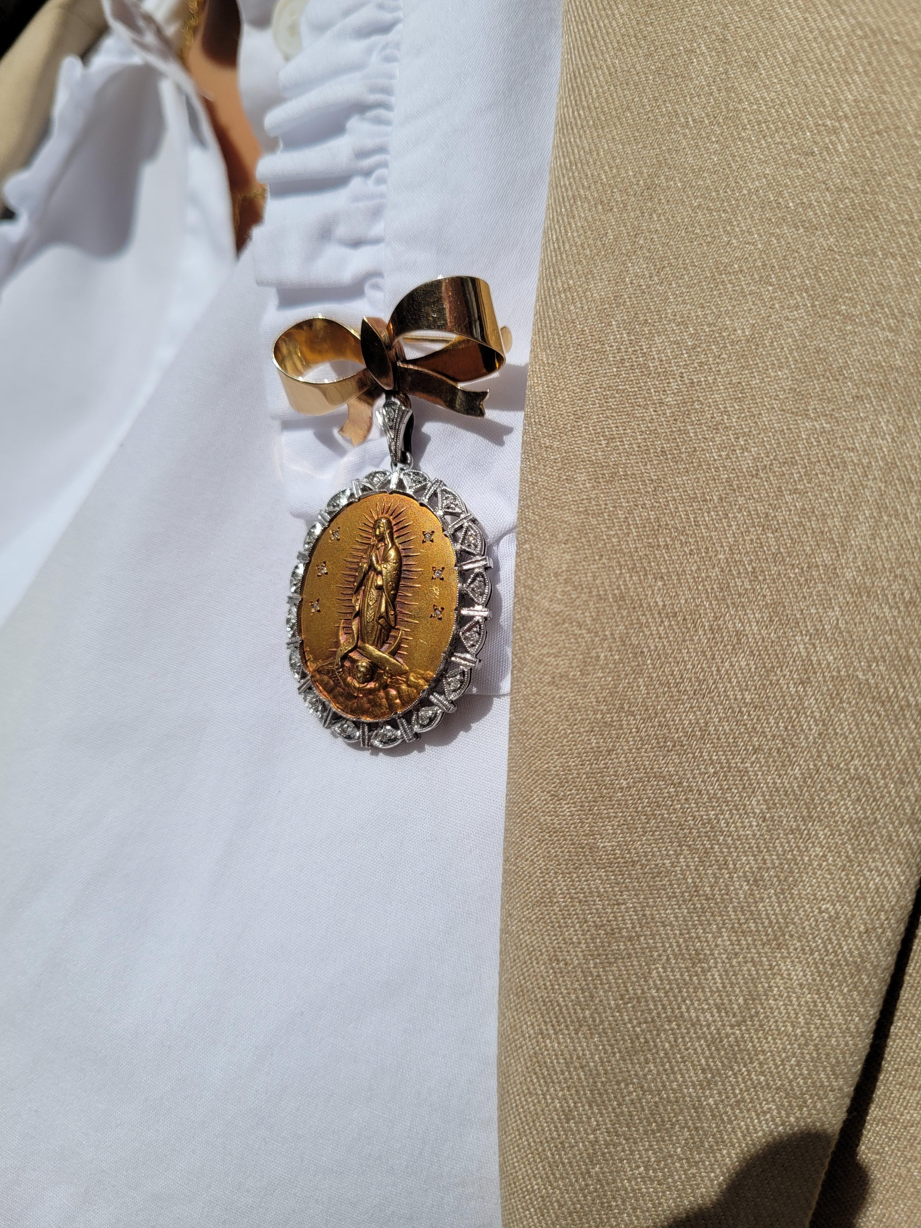 Broche / Alfiler Lazo - Oro rosa, diamantes blancos y talla antigua, 