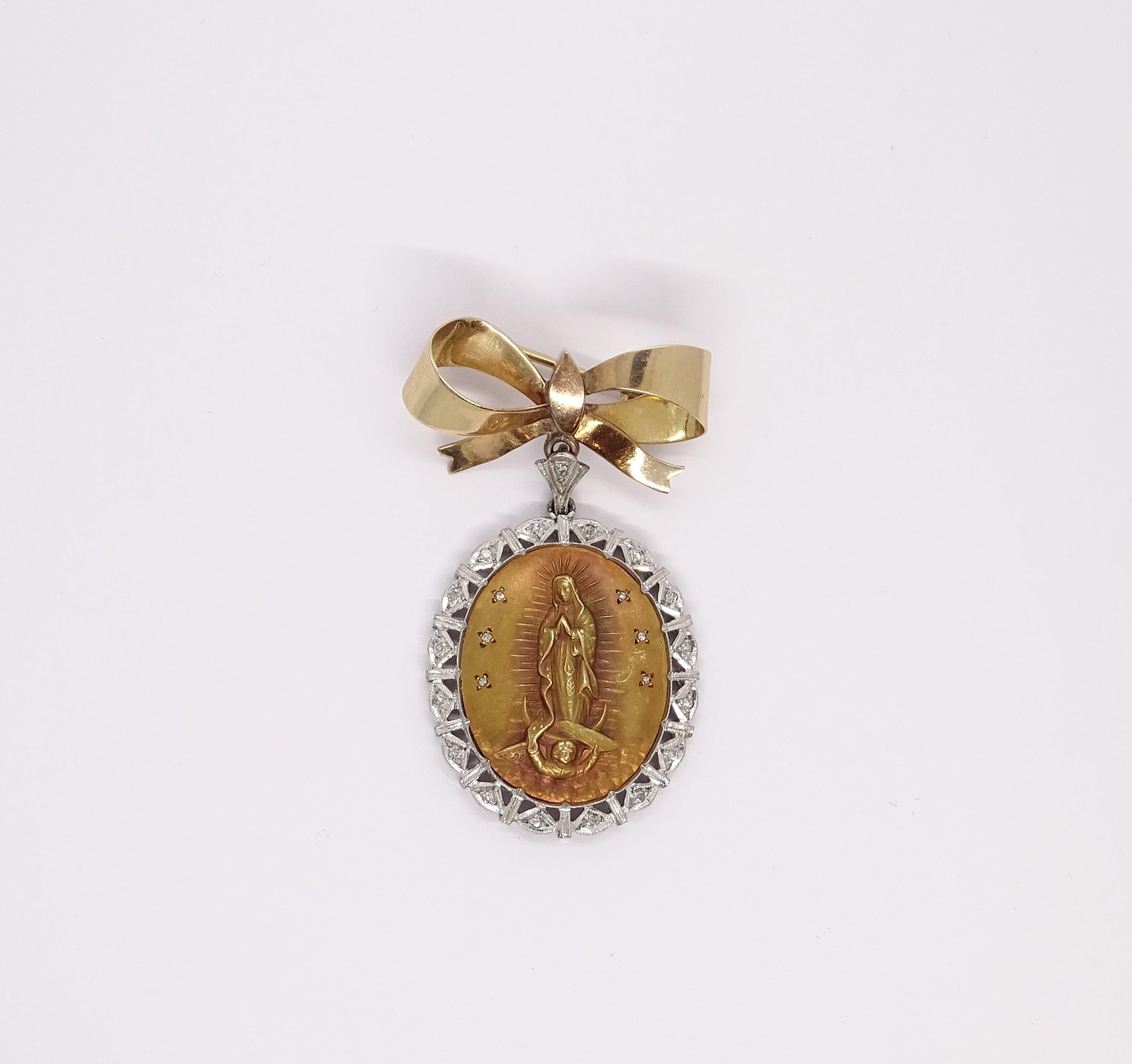 Broche / Alfiler Lazo - Oro rosa, diamantes blancos y talla antigua, 
