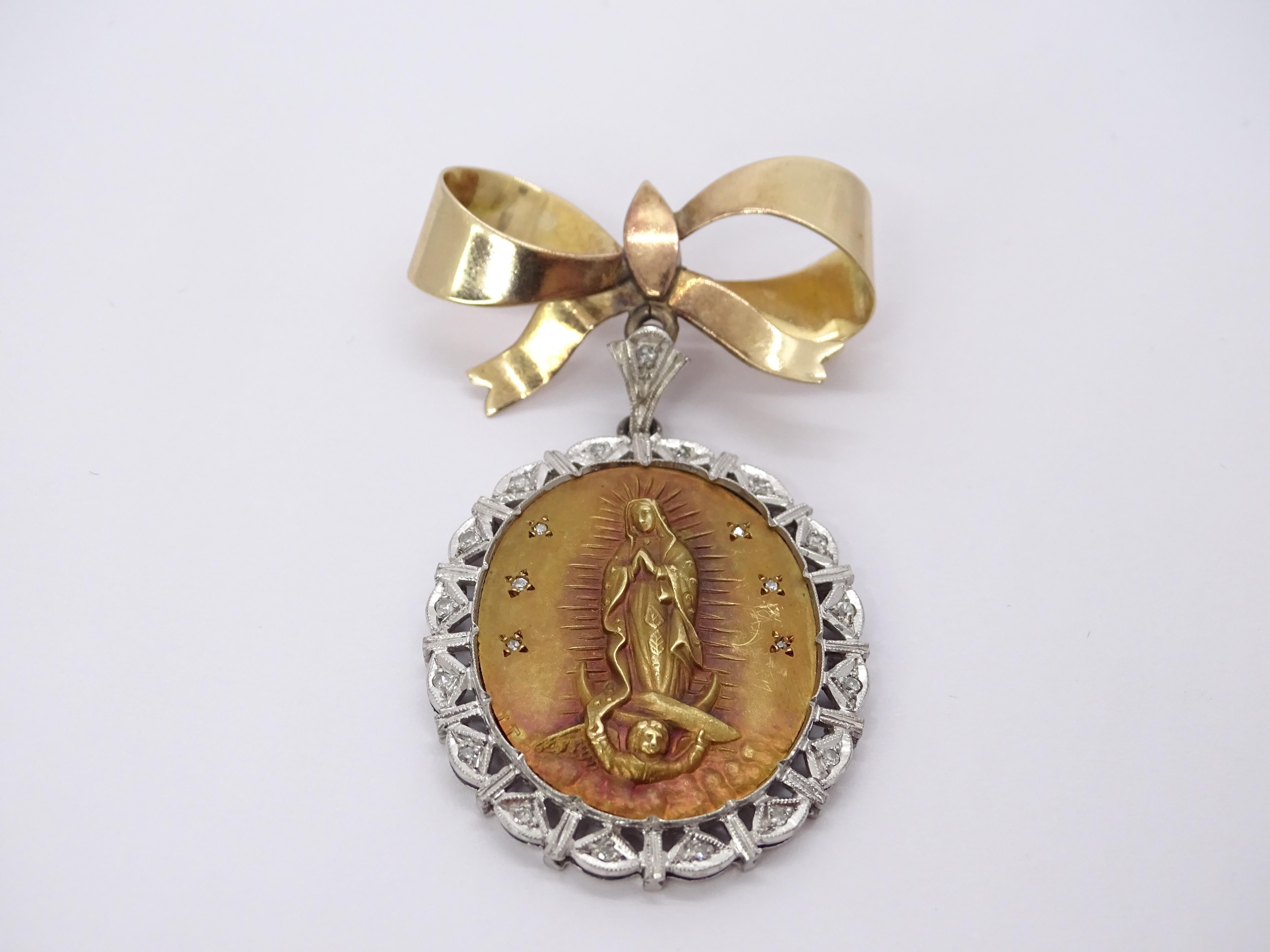 Broche / Alfiler Lazo - Oro rosa, diamantes blancos y talla antigua, 
