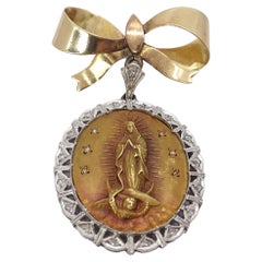 Broche / Alfiler Lazo - Oro rosa, diamantes blancos y talla antigua, "Virgen Guadalupe
