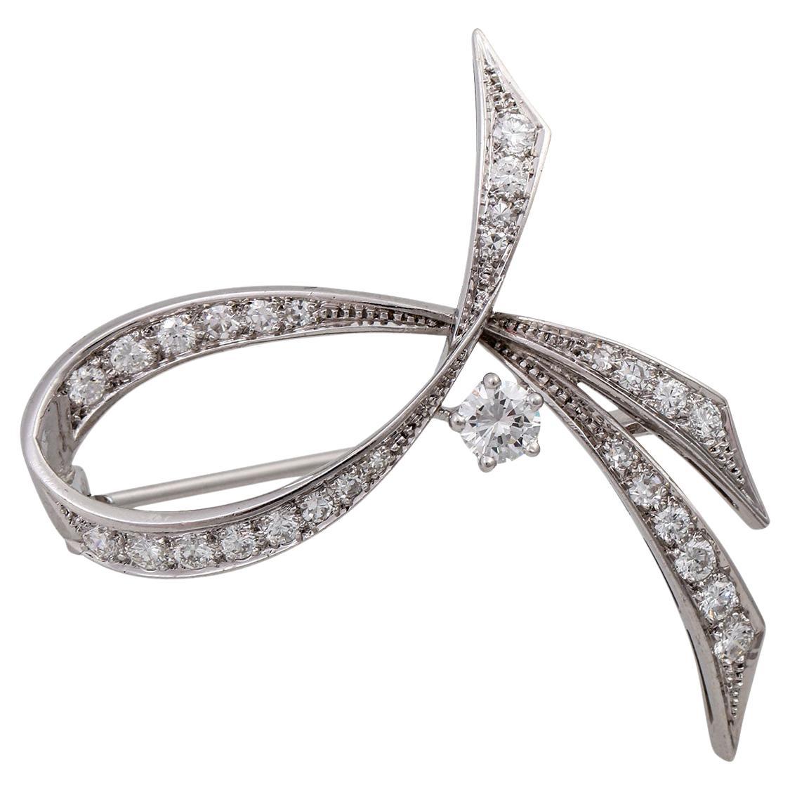 Vintage White Gold 2ct Round Brilliant Cut Bezel Pave Set Diamond Bow