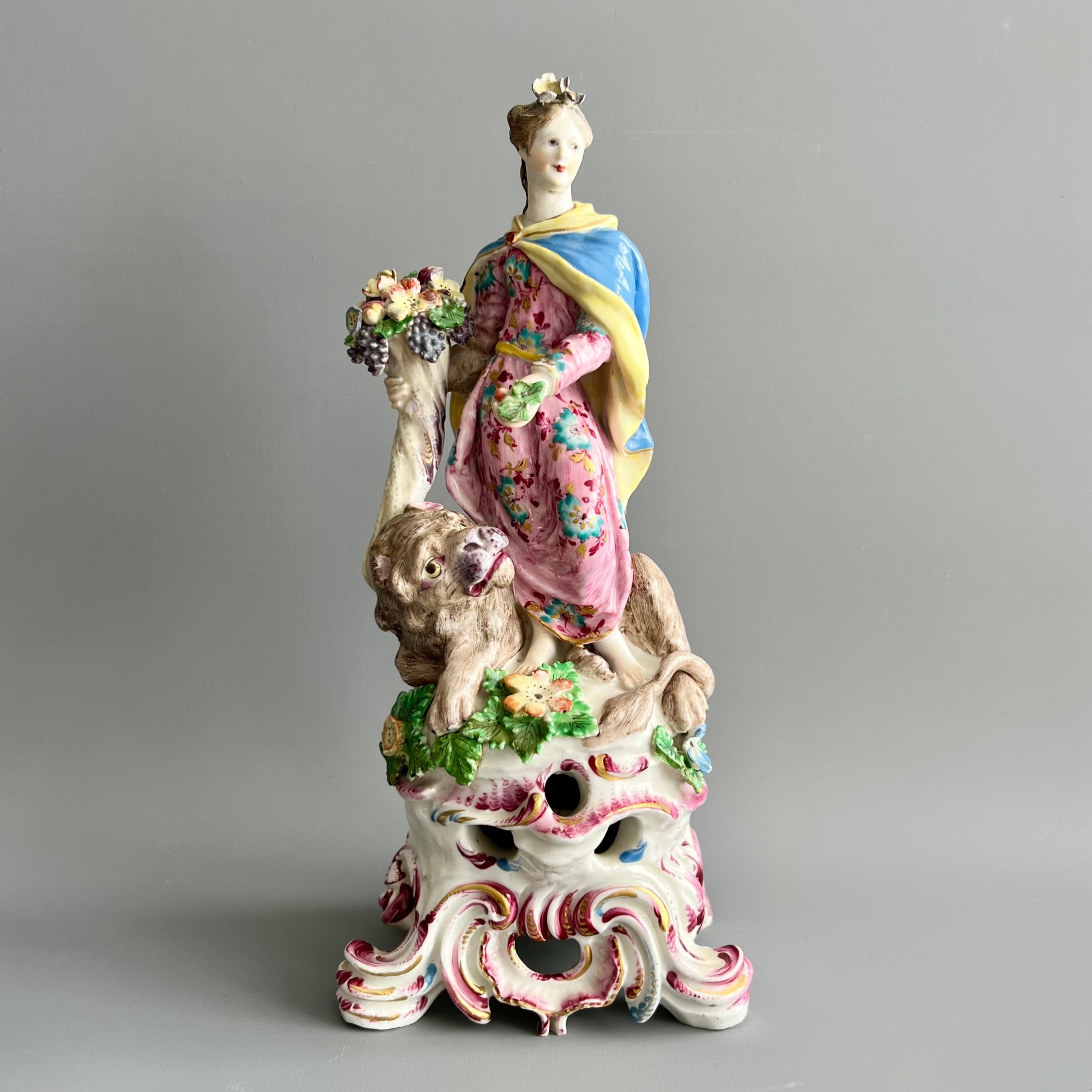 This is a very rare and impressive complete set of large figures called The Four Elements, made by the Bow Porcelain factory in about 1765. It consists of Ceres representing Earth, Vulcan representing Fire, Neptune representing Water andJuno