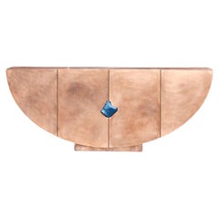 Console ad arco in bronzo patinato con pietra di lapislazzuli di Pierre De Valck