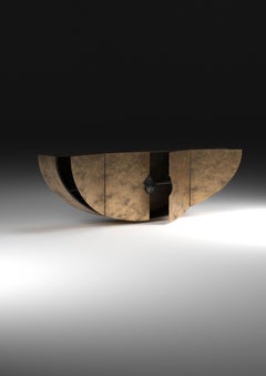 Unique Bow Console with Noir Belge Stone by Pierre De Valck, Brass or Aluminium