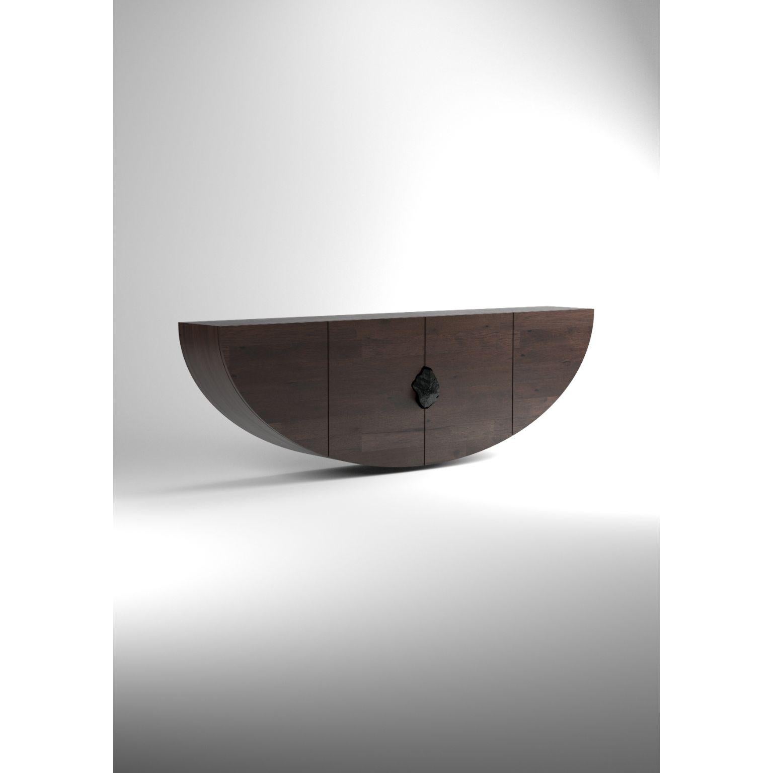 Bow console with Noir Belge (Standing or hanging) by Pierre De Valck.
Dimensions: W 190 x D 30 x H 63 cm.
Materials: Wood veneer with Noir Belge.
Weight: 75 kg.
Each piece is unique.

Pierre De Valck (1991) born in Brussels, is a Ghent-based