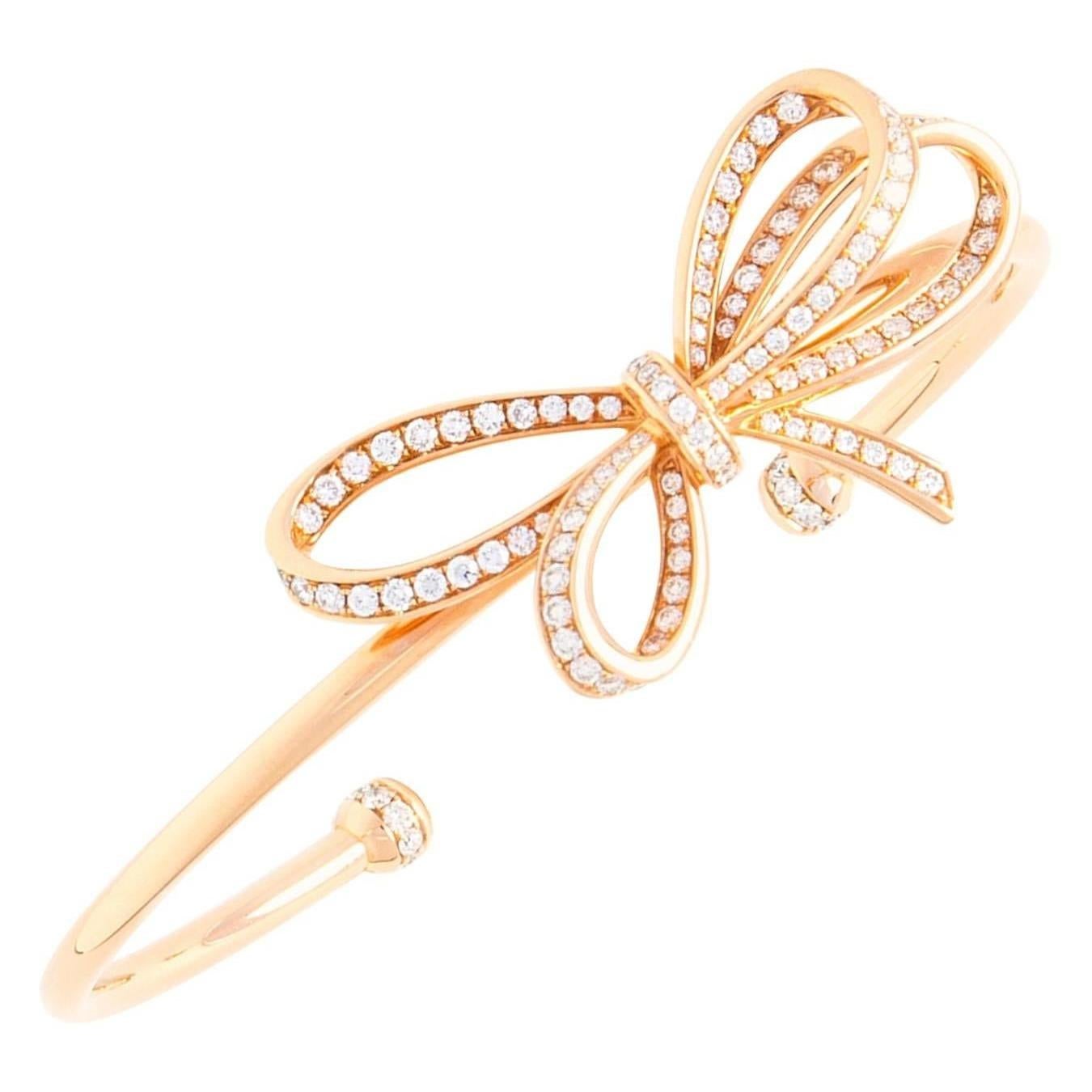 Bow Diamond and Pink Gold Bracelet For Sale