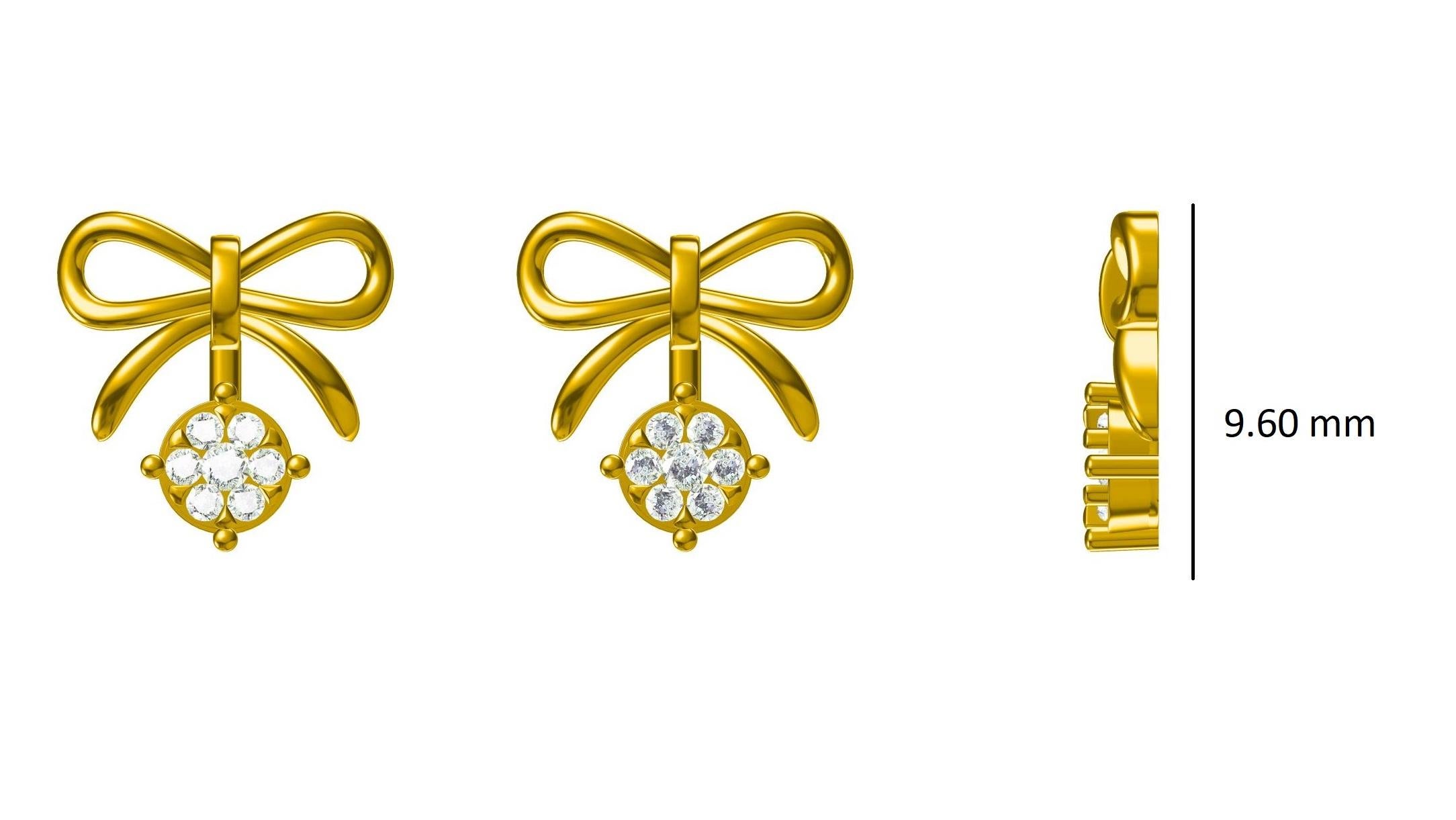 Bow Diamond Earrings for Girls (Kids/Toddlers) in 18K Solid Gold For Sale 4