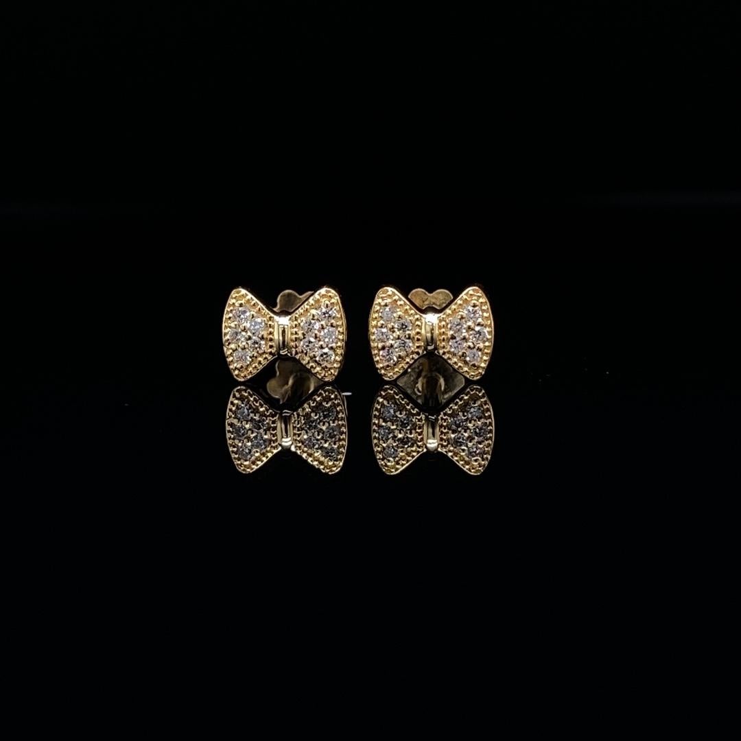 Diamant-Ohrringe mit Schleife für Mädchen (Kinder/Toddlers) aus 18 Karat massivem Gold Damen im Angebot