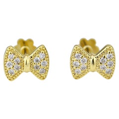 Boucles d'oreilles en or massif 18 carats avec diamant en forme de noeud pour filles (enfants)