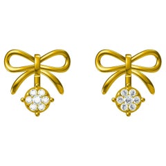 Boucles d'oreilles en or massif 18 carats avec diamant en forme de noeud pour filles (enfants)