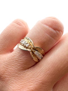 Bague à diamant en forme de noeud en or jaune 14KT Finition à la main avec un marteau magnifique !