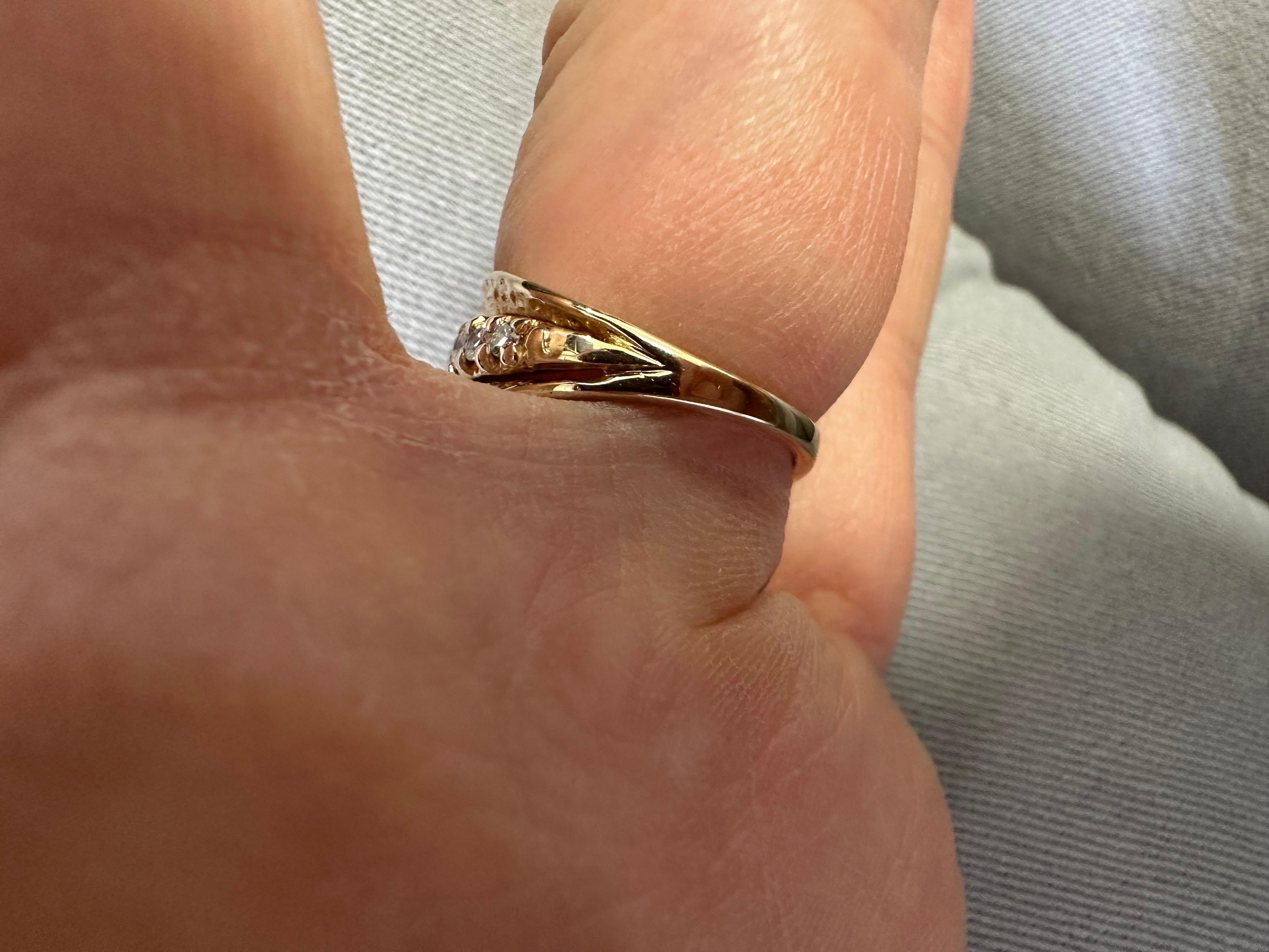 Bow diamond ring 14KT yellow gold Hand finish with hammer stunning! For Sale 1