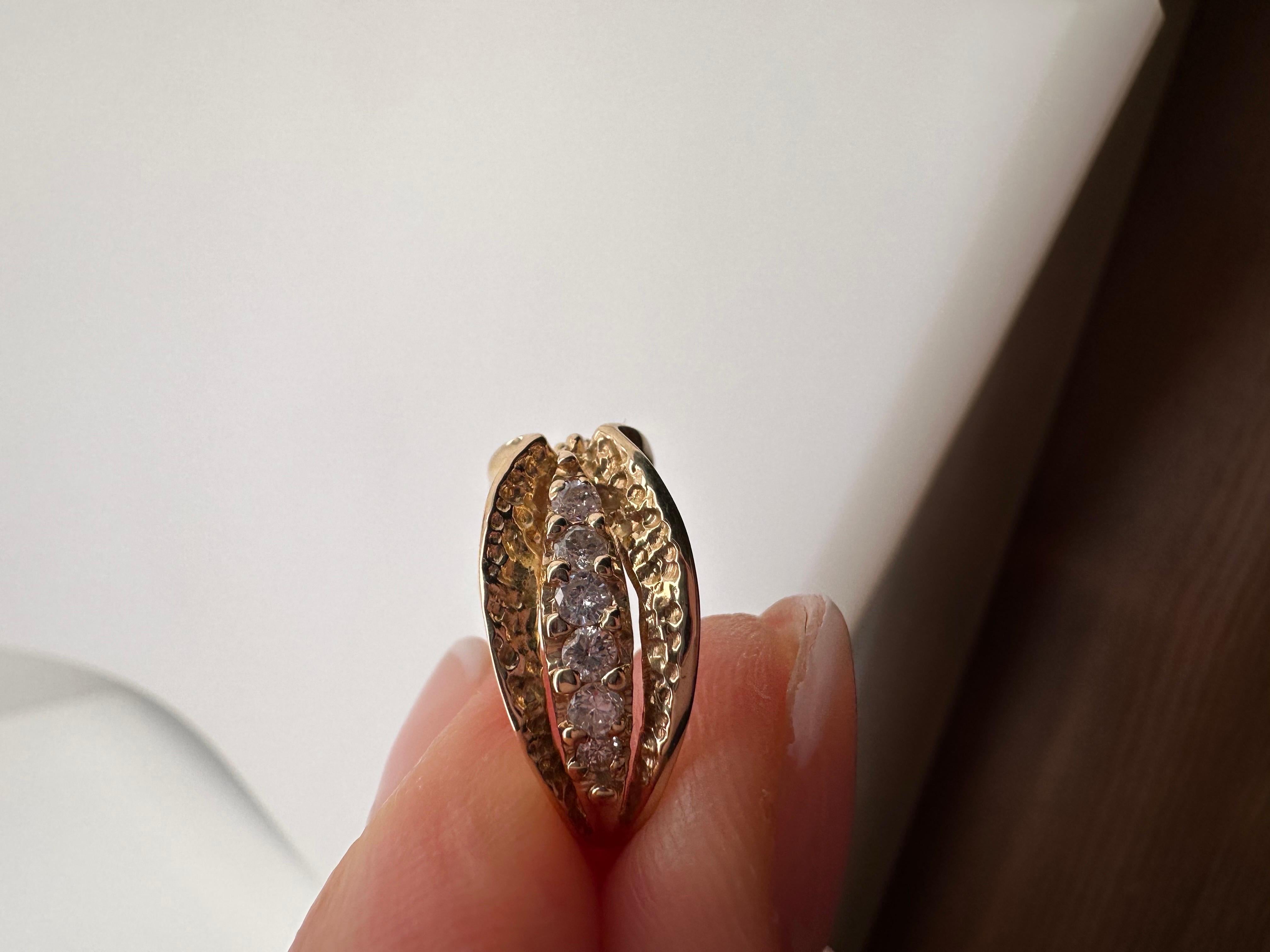 Bow diamond ring 14KT yellow gold Hand finish with hammer stunning! For Sale 3