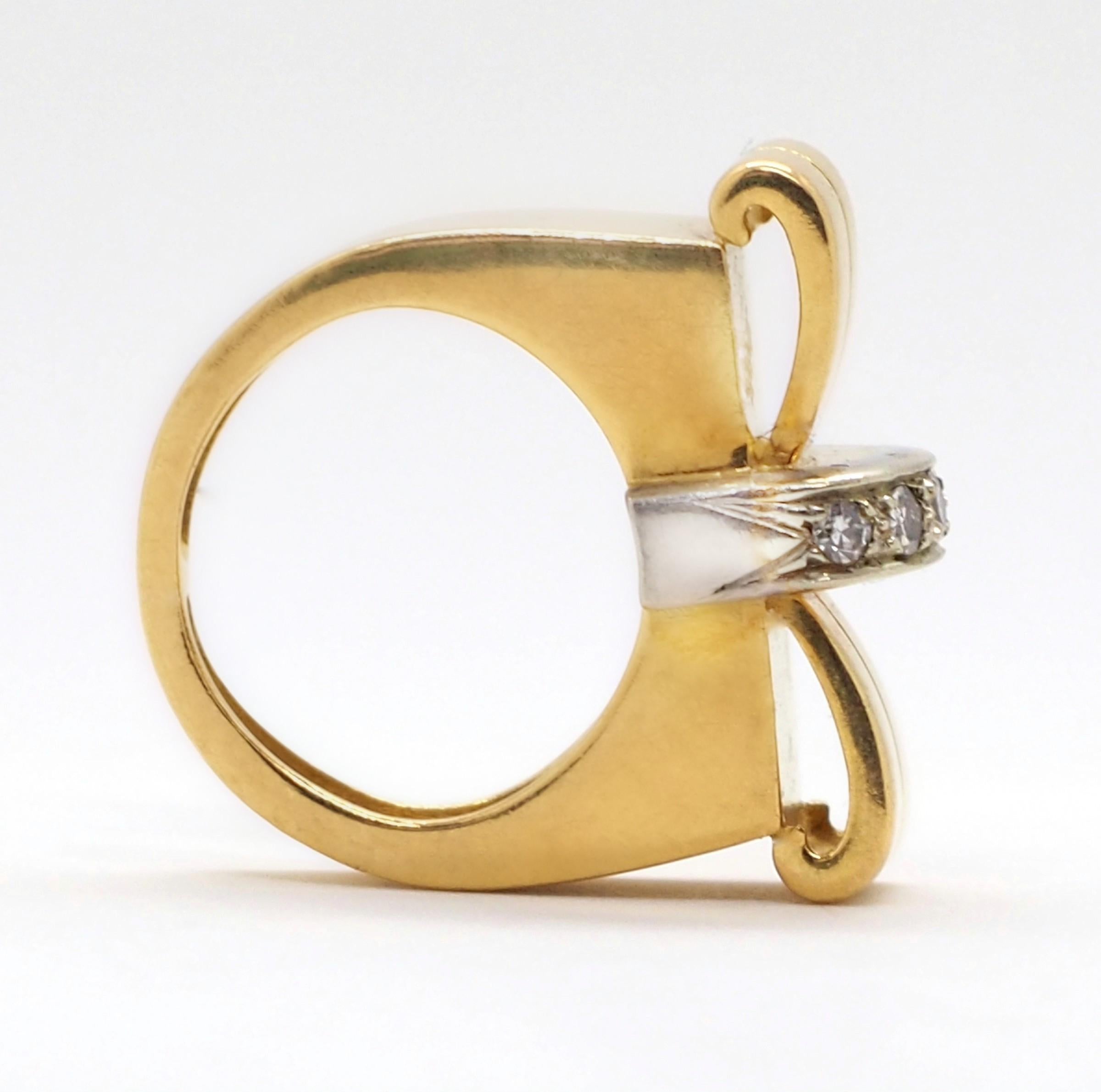 Modern Bow Diamond Ring 18 Karat Yellow and White Gold 