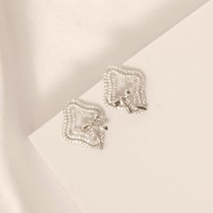 Bow Natural Diamond Stud Earrings in 14K Solid Gold (Certified)