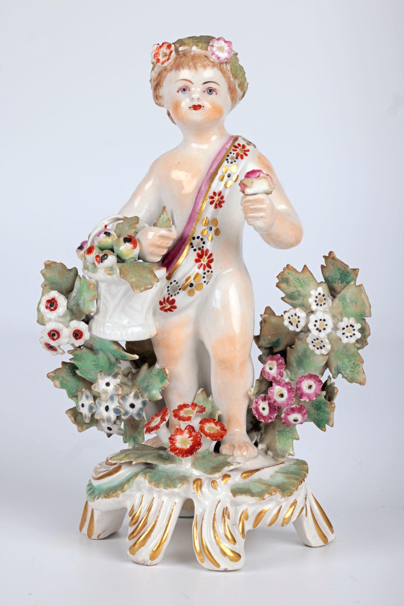 Bow English Porcelain Putto Figure With Flowers For Sale 5