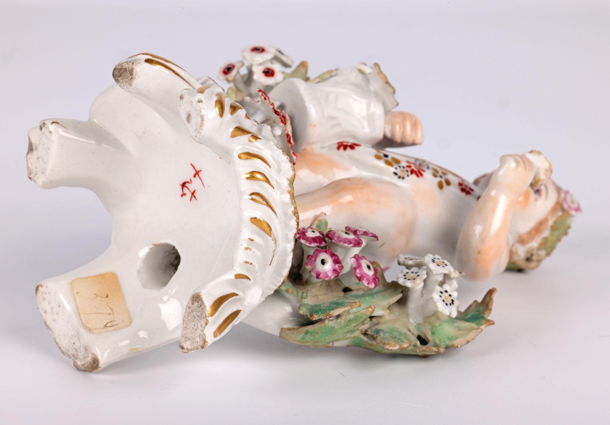 Bow English Porcelain Putto Figure With Flowers For Sale 6