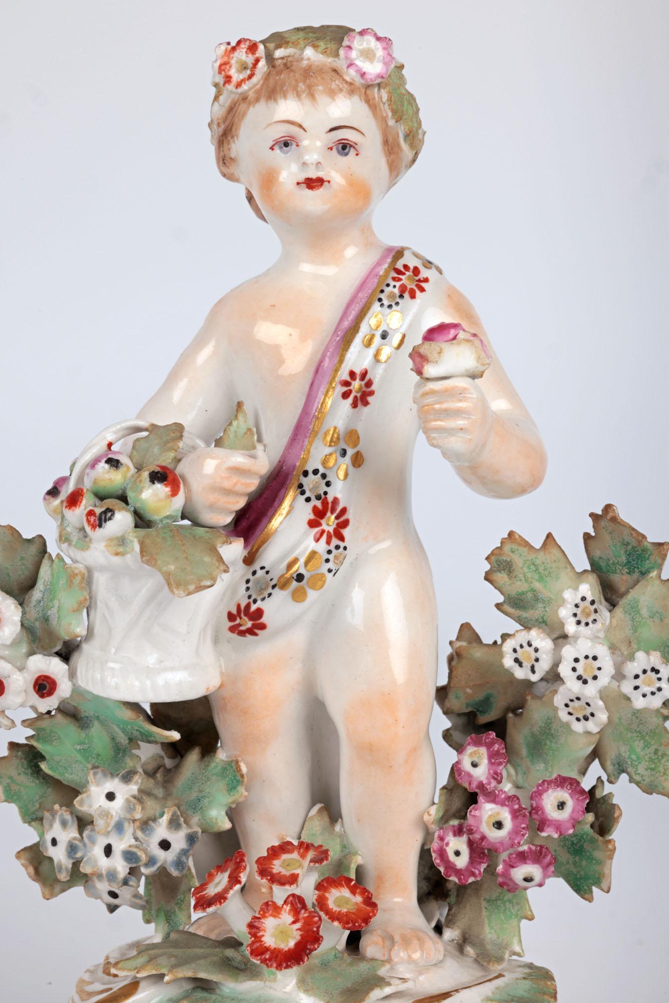 Bow English Porcelain Putto Figure With Flowers For Sale 7