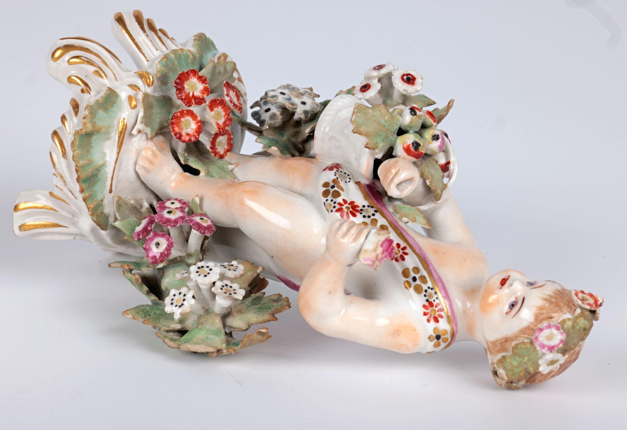 Bow English Porcelain Putto Figure With Flowers For Sale 1
