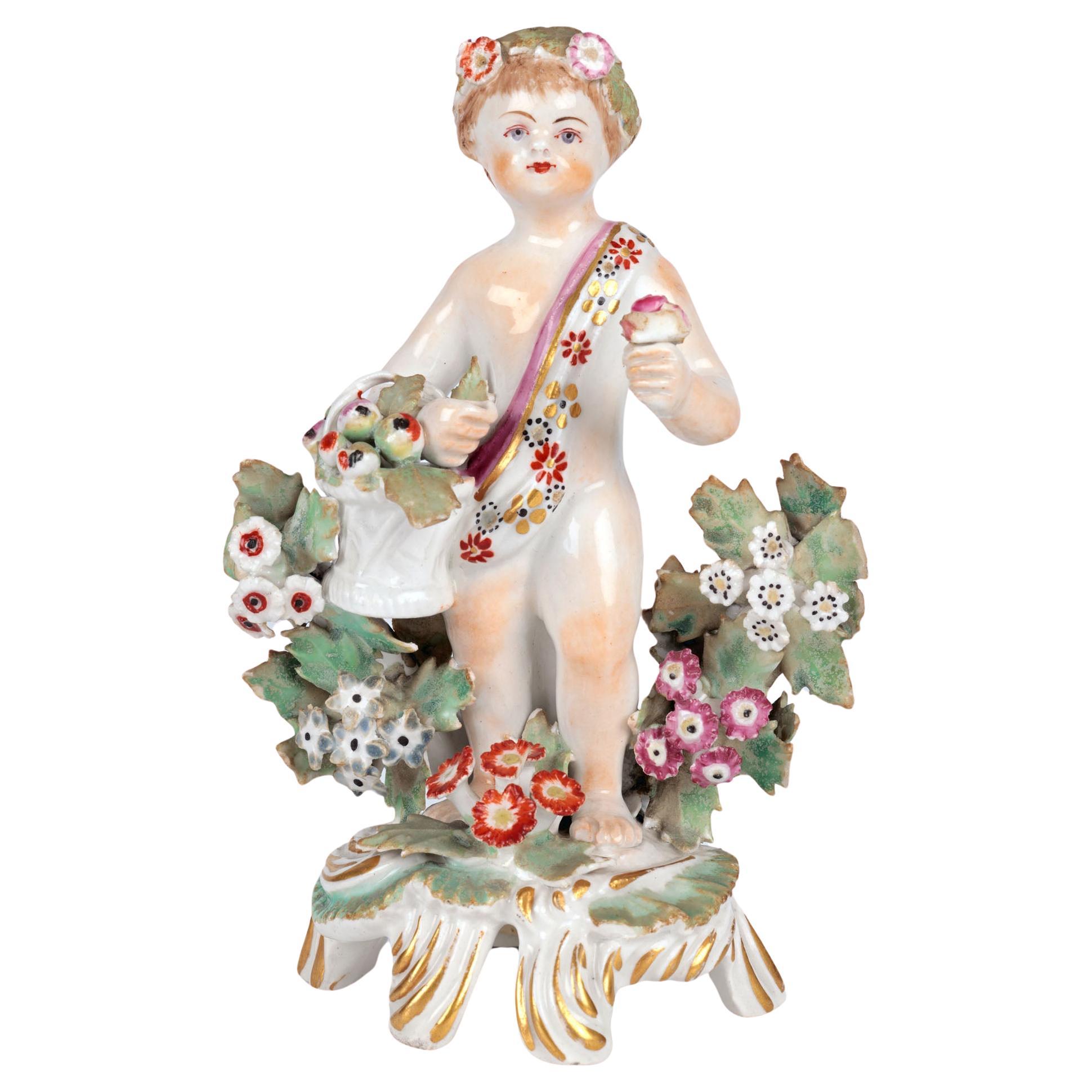 Bow English Porcelain Putto Figure With Flowers For Sale