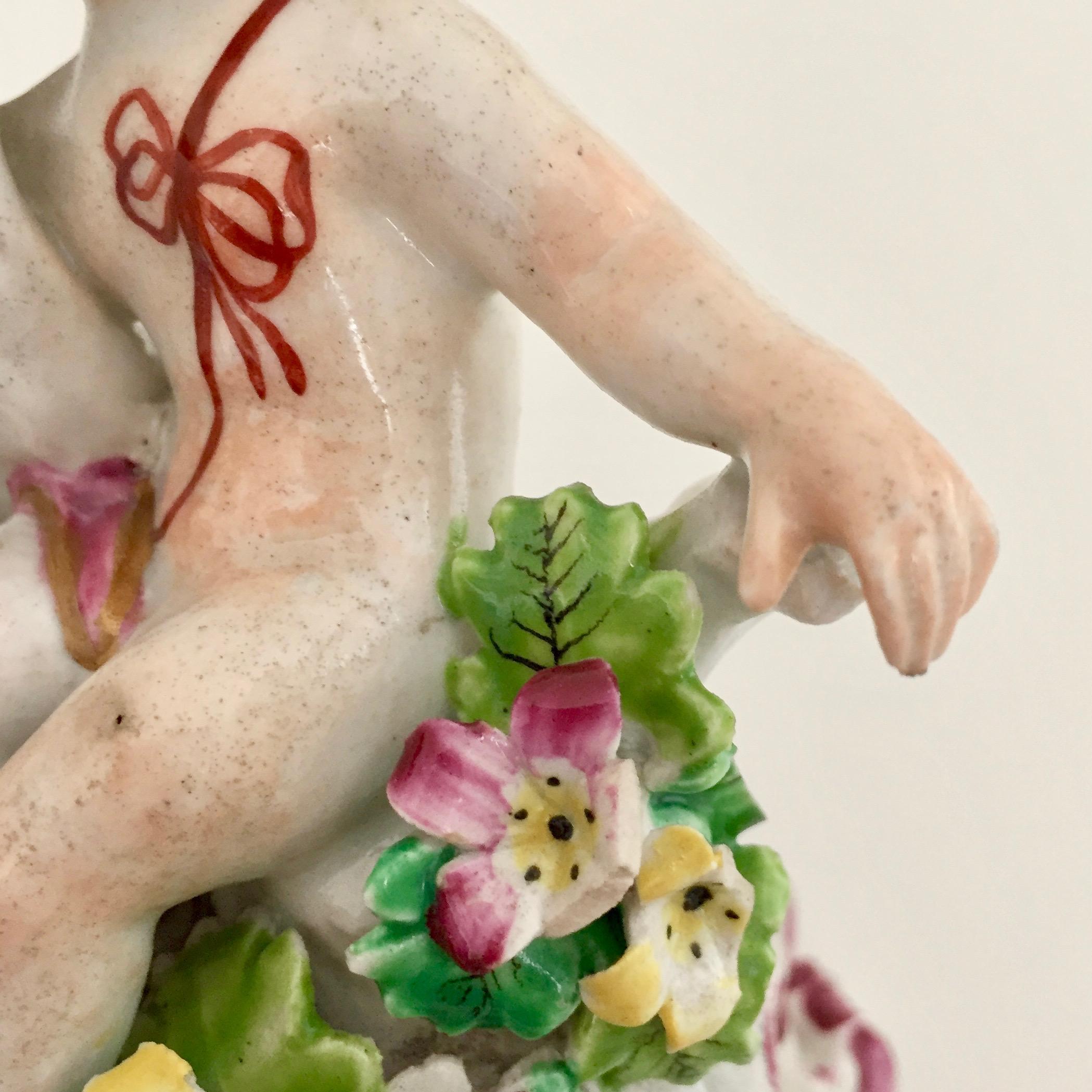 Mid-18th Century Bow Porcelain Figure of Boy or Putto on C-Scroll Base, Georgian circa 1760 For Sale