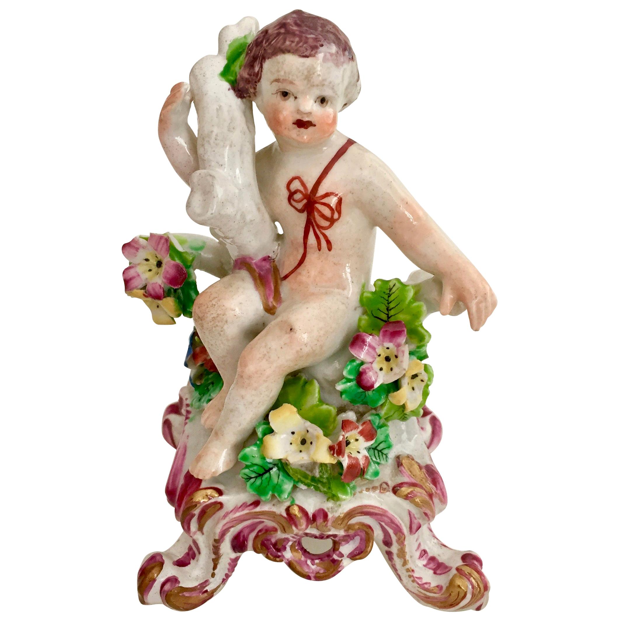 Bow Porcelain Figure of Boy or Putto on C-Scroll Base, Georgian circa 1760 For Sale