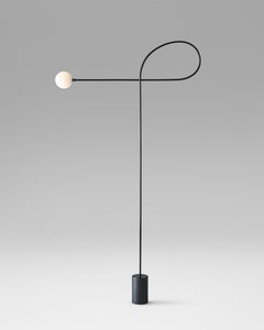 Bow Floor Lamp in Blackened Steel and Hand Blown Glass by Estudio Persona