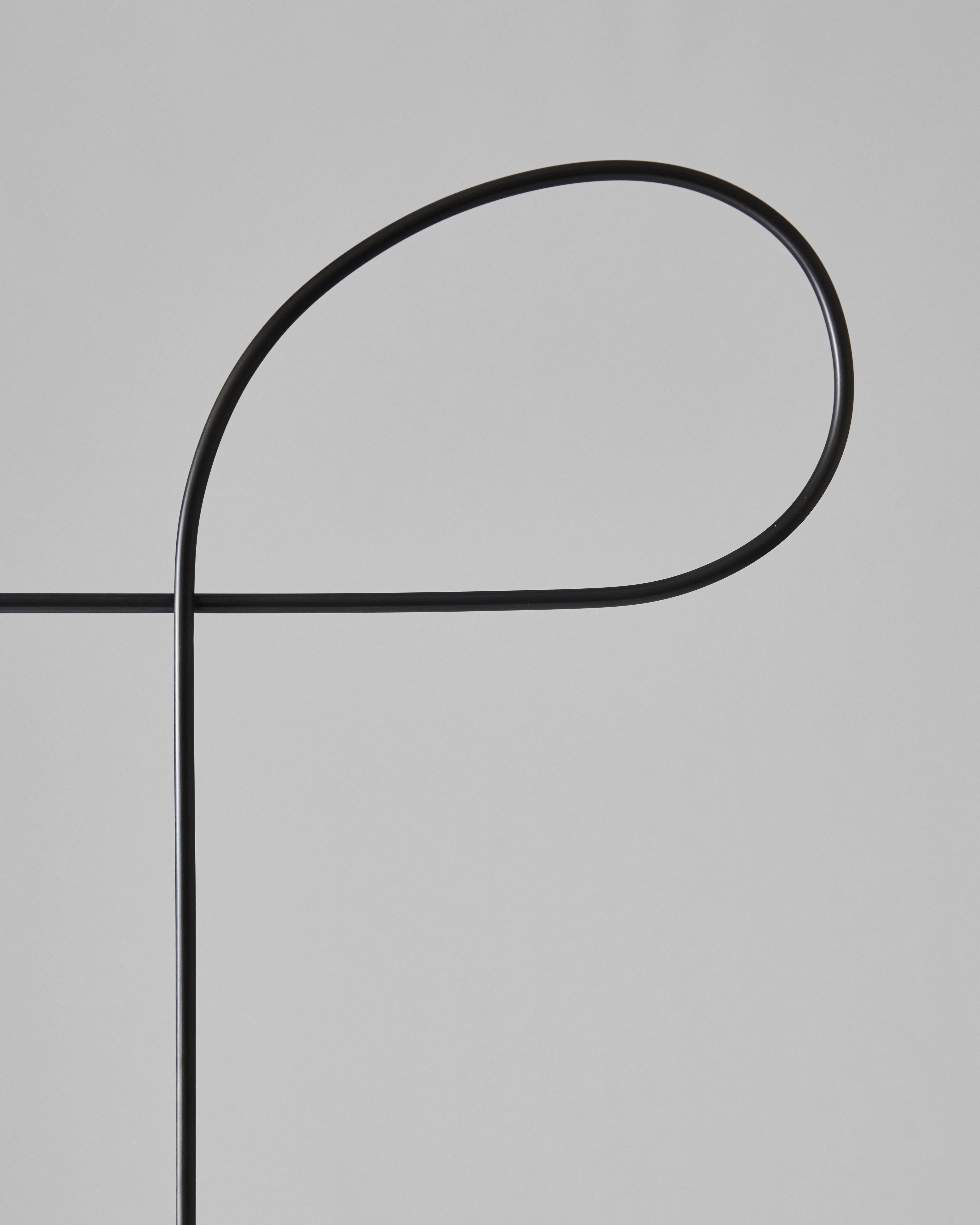 Minimalist Bow Floor Lamp in Blackened Steel and Hand Blown Glass by Estudio Persona For Sale