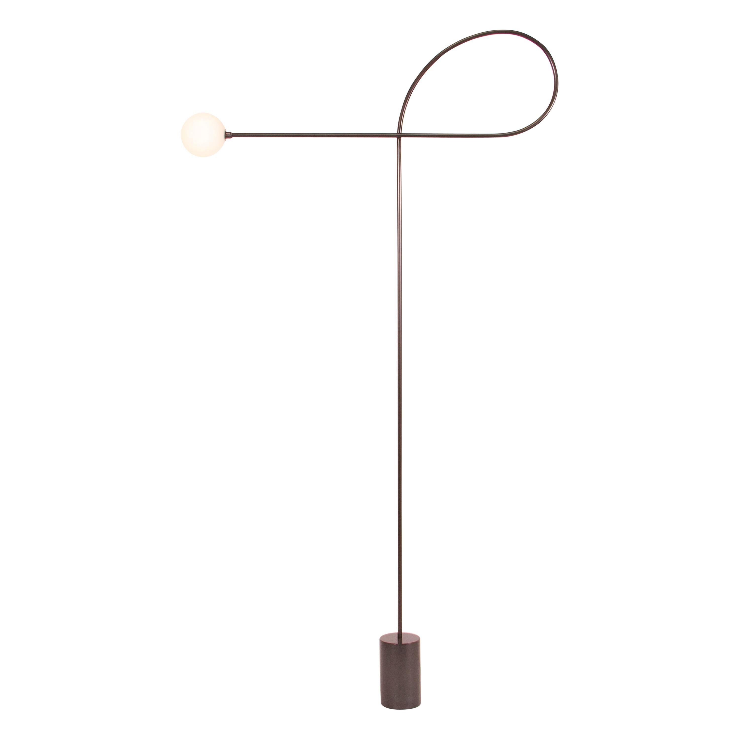 Bow Floor Lamp in Blackened Steel and Hand Blown Glass by Estudio Persona