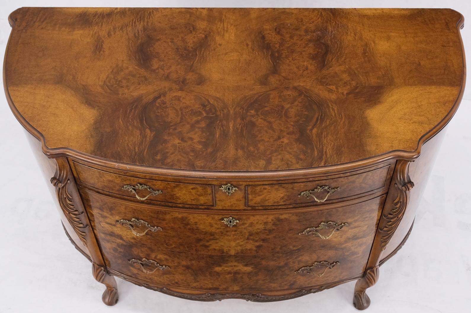 Bow Front Burl Wood 3 Drawer Carved Bombay Chest of Drawers Dresser Commode 9