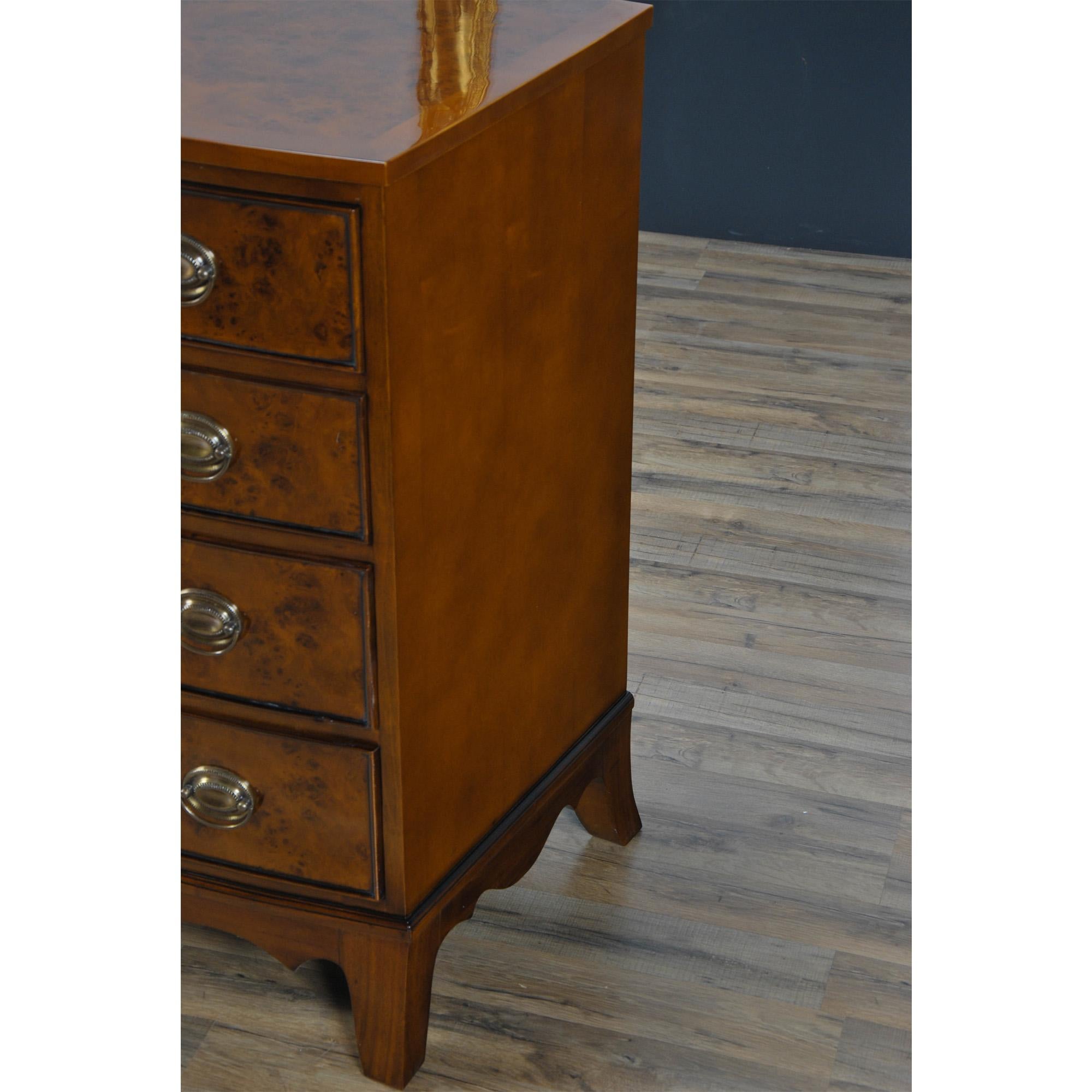 Contemporary Bow Front Burled Chest  For Sale