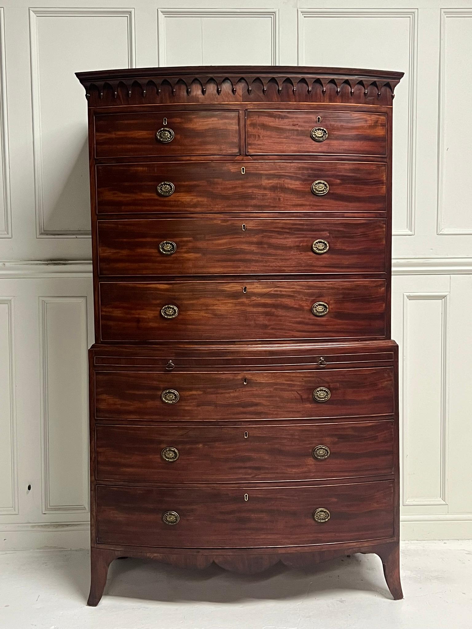 Mahogany Bow Front Chest on Chest For Sale