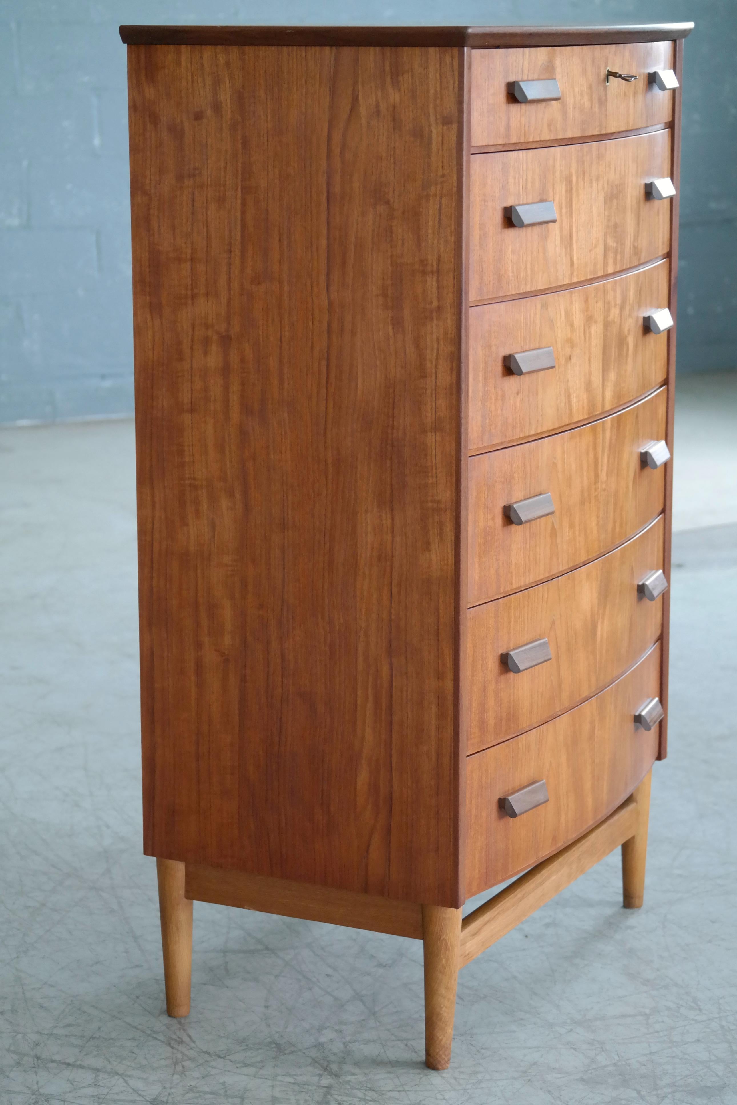 Bow-Front Dresser or Chest of Drawers in Teak Danish Midcentury 1