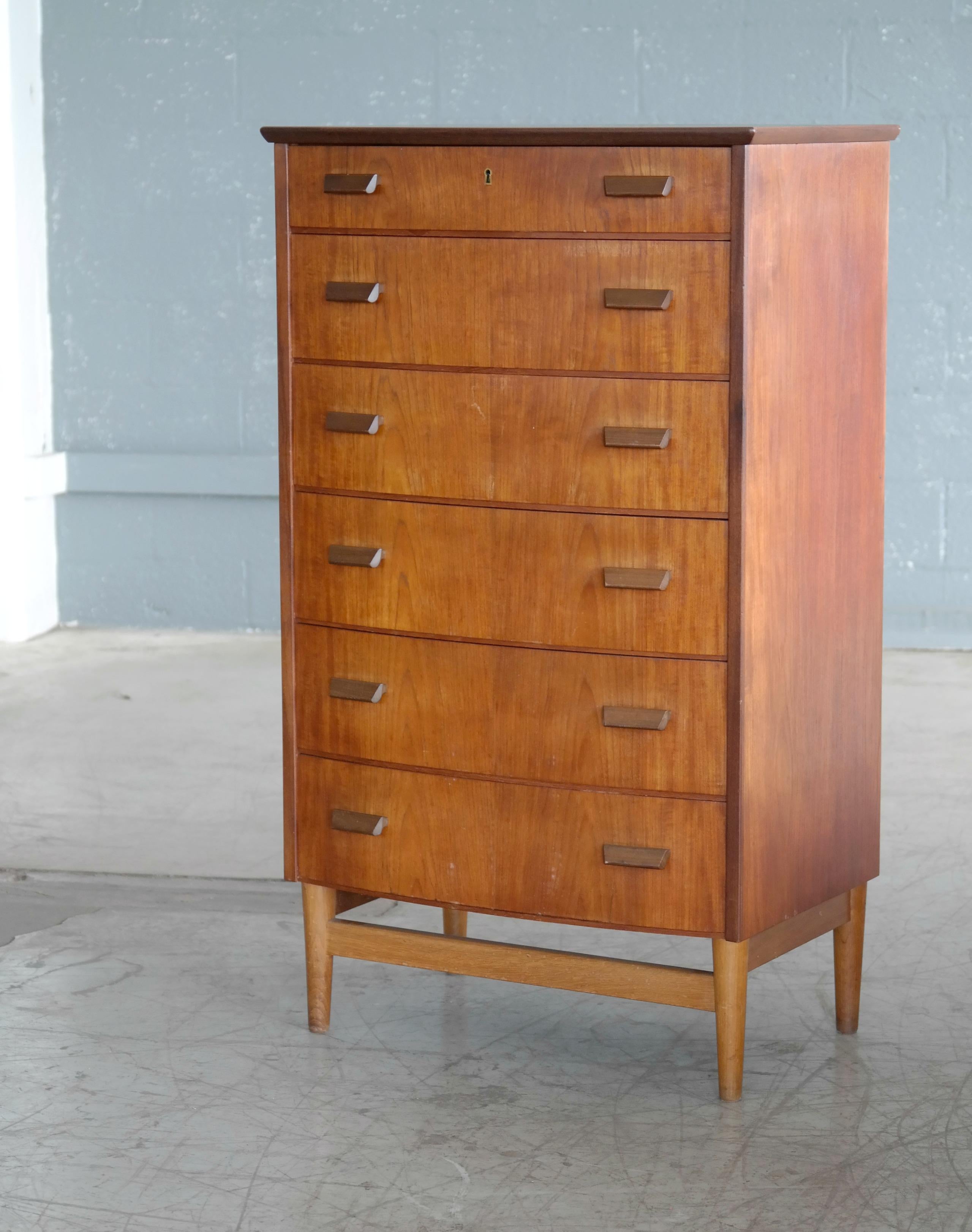 Bow-Front Dresser or Chest of Drawers in Teak Danish Midcentury
