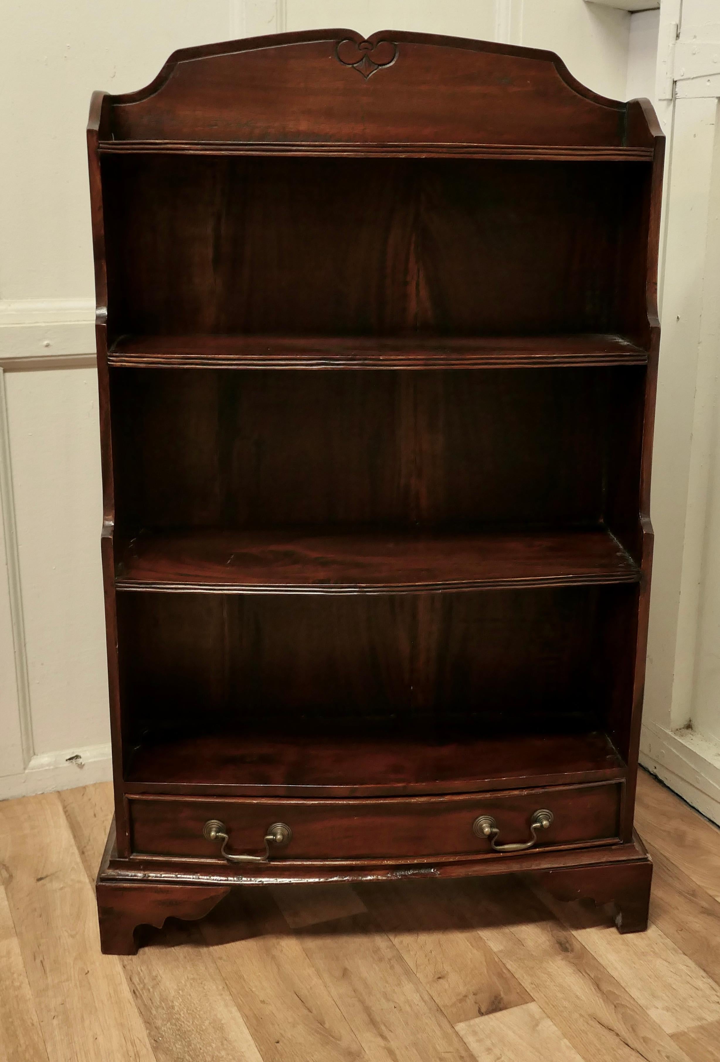 Georgian Bow Front Open Bookcase with Drawer For Sale