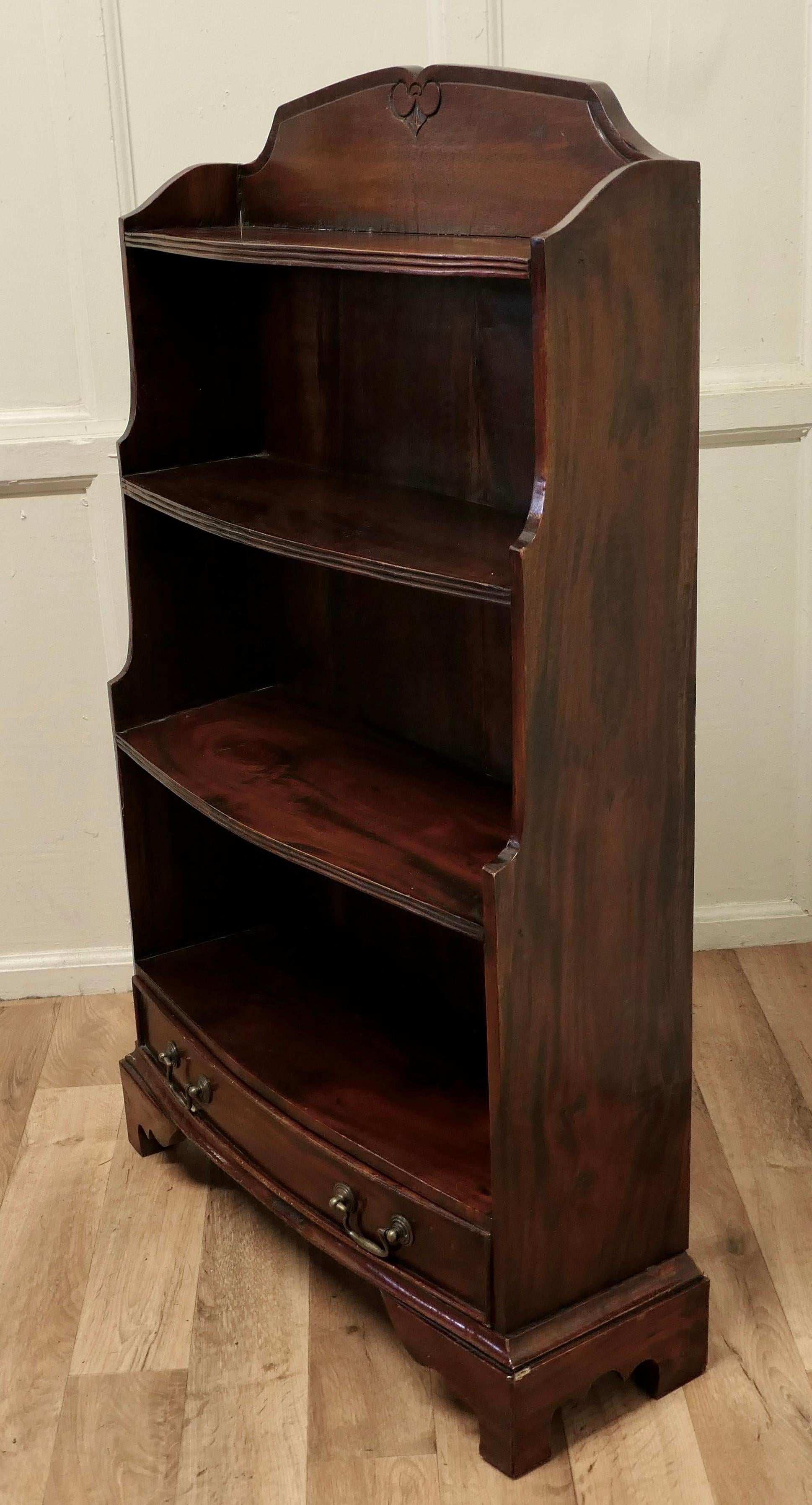 Fruitwood Bow Front Open Bookcase with Drawer For Sale