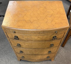 Bow Front Parquetry Inlaid Leather Wrapped Bachelors Chest