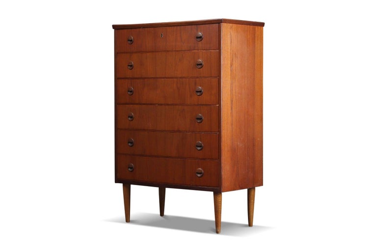 Bow Front Teak Highboy Dresser In Teak + Oak For Sale at 1stDibs