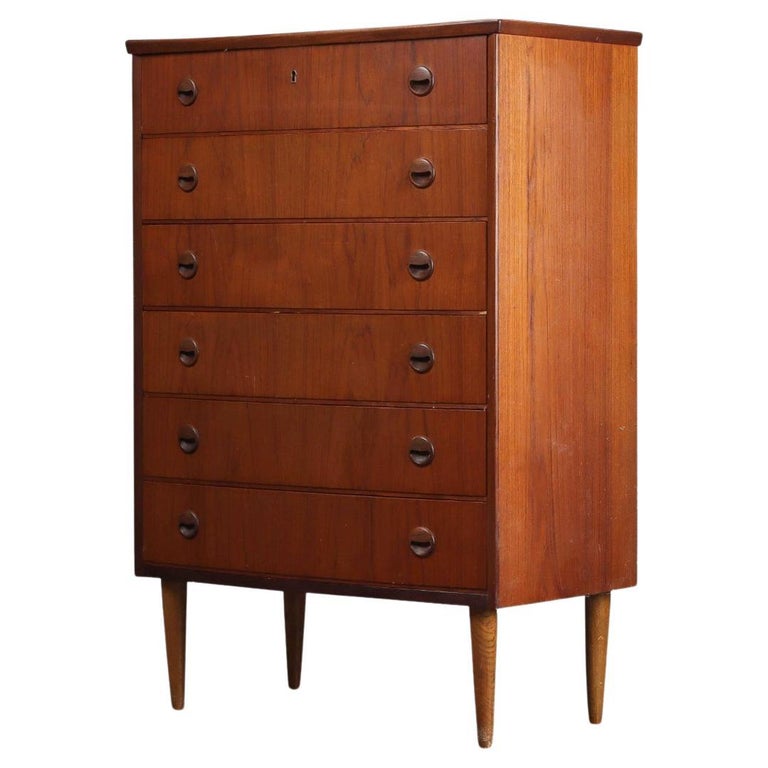 Bow Front Teak Highboy Dresser In Teak + Oak For Sale at 1stDibs