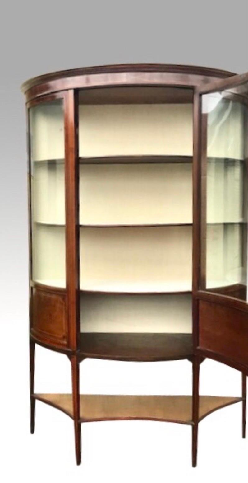 Late 19th Century Bow Fronted Inlaid Mahogany Antique Display Cabinet Vitrine by Maple and Co For Sale