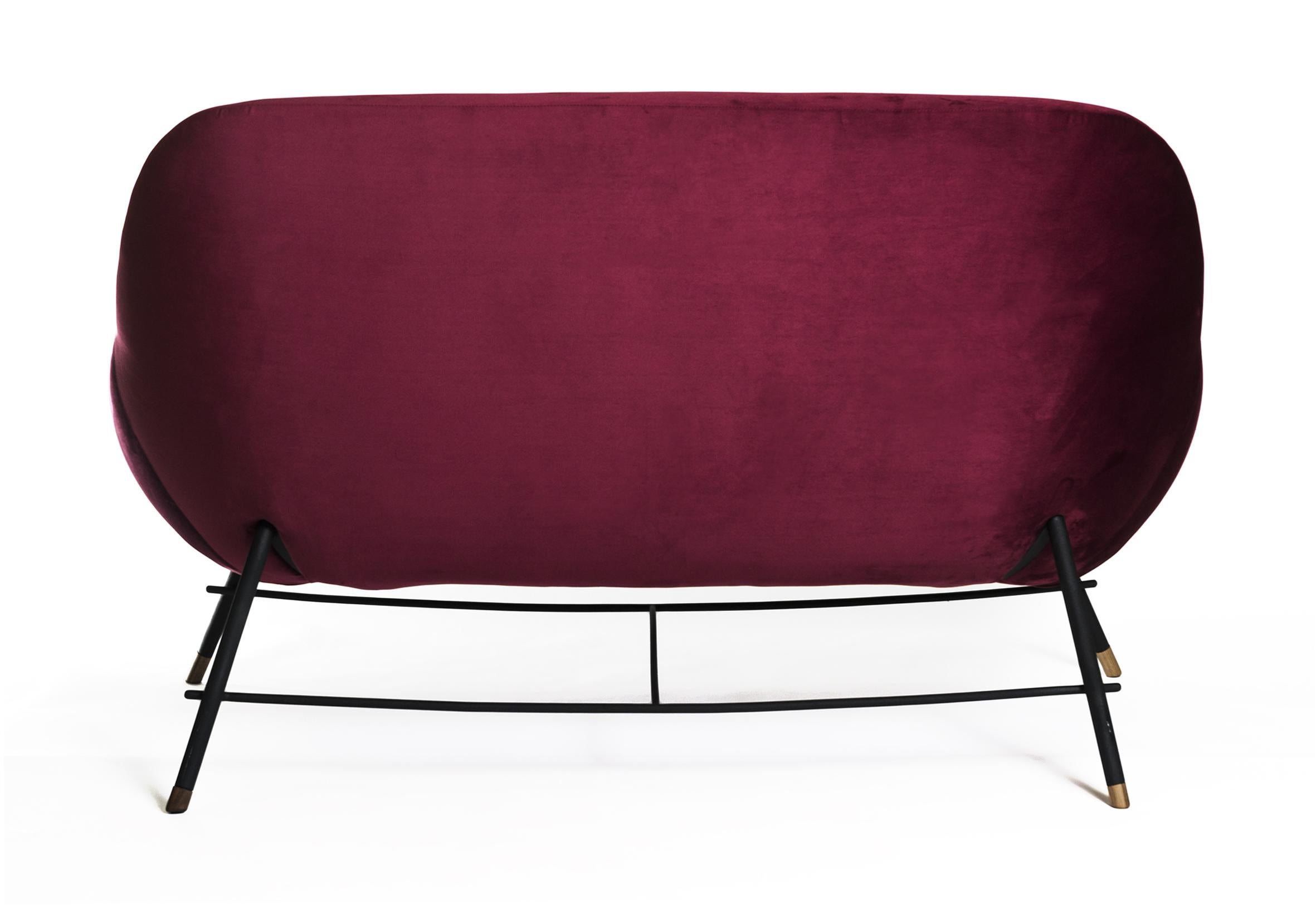 Mexican Bow Loveseat in Velvet Fabric by Mool For Sale