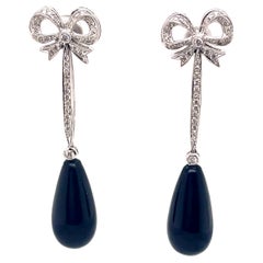 Bow Motif Diamond and Onyx Earrings 18k White Gold