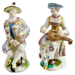 Bow Pair of Porcelain Figures, Arlecchino and Columbina, Rococo ca 1758