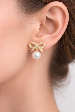 Bow Pearl Drop Earrings Studs silver, gold